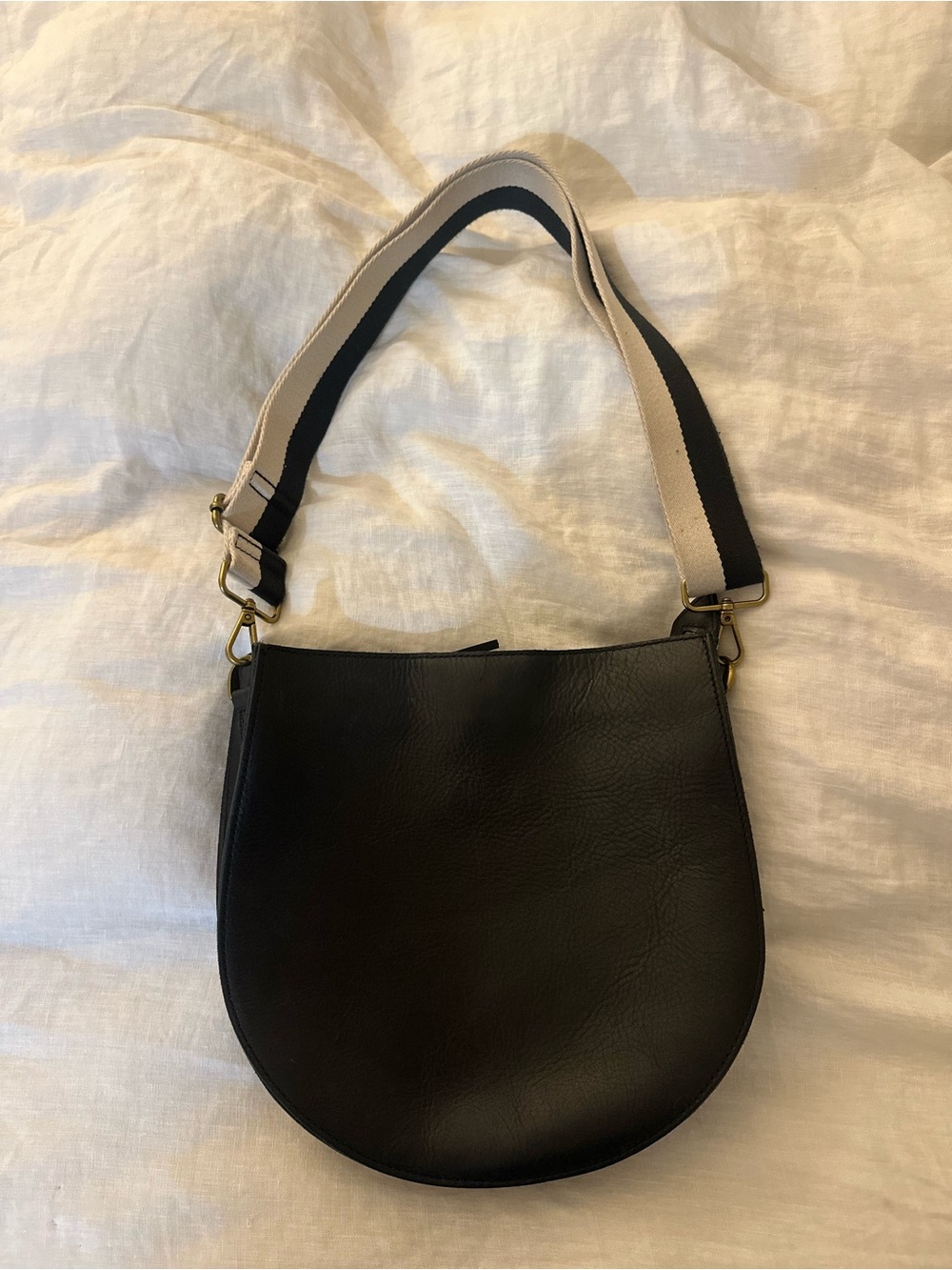 Classic Black Half-Moon Shoulder Bag with Contrast Strap